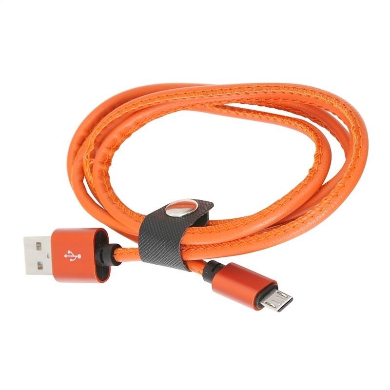 PLATINET MICRO USB TO USB LEATHER CABLE 1M 2 4A ORANGE