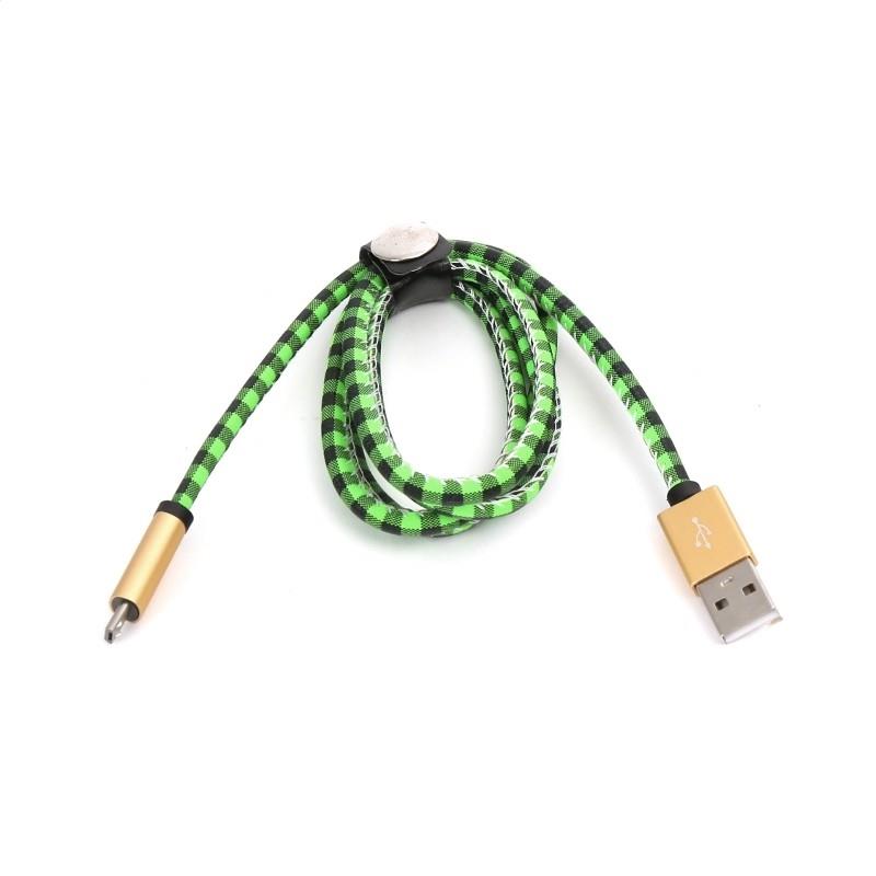 PLATINET MICRO USB TO USB LEATHER CHECKED CABLE 1M GREEN
