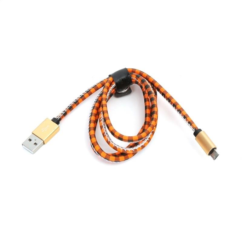 PLATINET MICRO USB TO USB LEATHER CHECKED CABLE 1M ORANGE