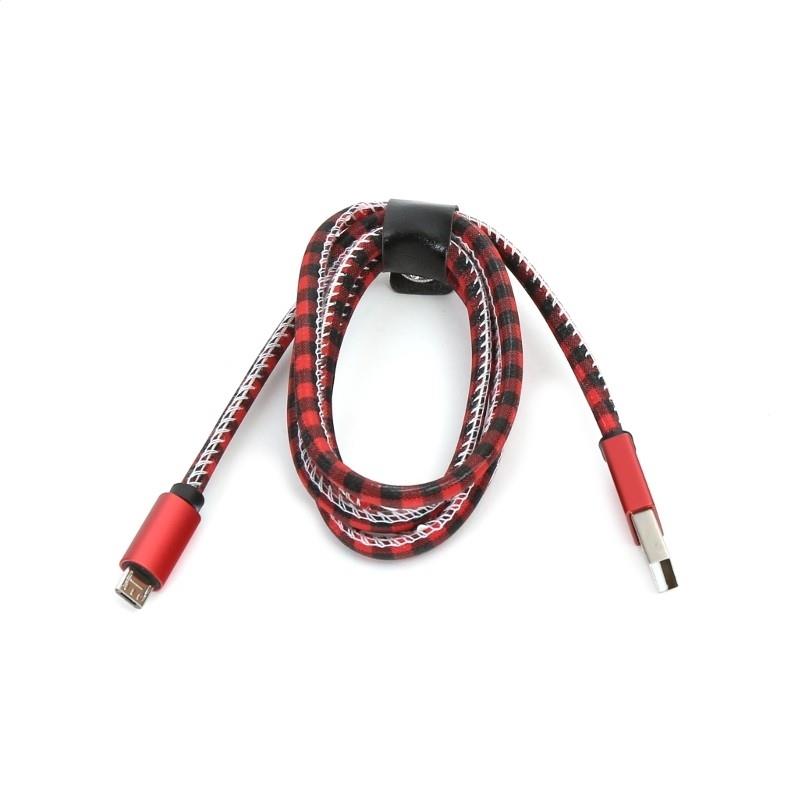 PLATINET MICRO USB TO USB LEATHER CHECKED CABLE 1M RED