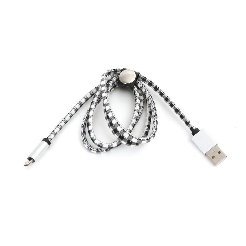 PLATINET MICRO USB TO USB LEATHER CHECKED CABLE 1M WHITE
