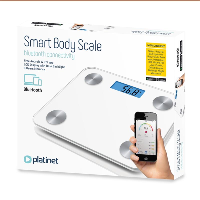 Platinet personen weegschaal body scale - wit - bluetooth en app