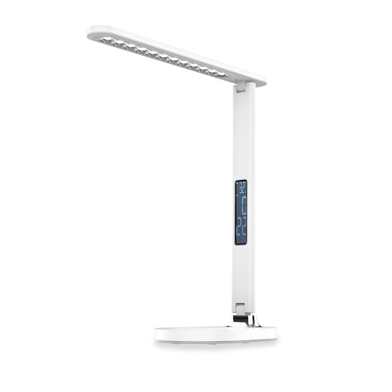 Platinet bureaulamp met alarmklok met snooze functie kalender wit LED 4000K 700lm