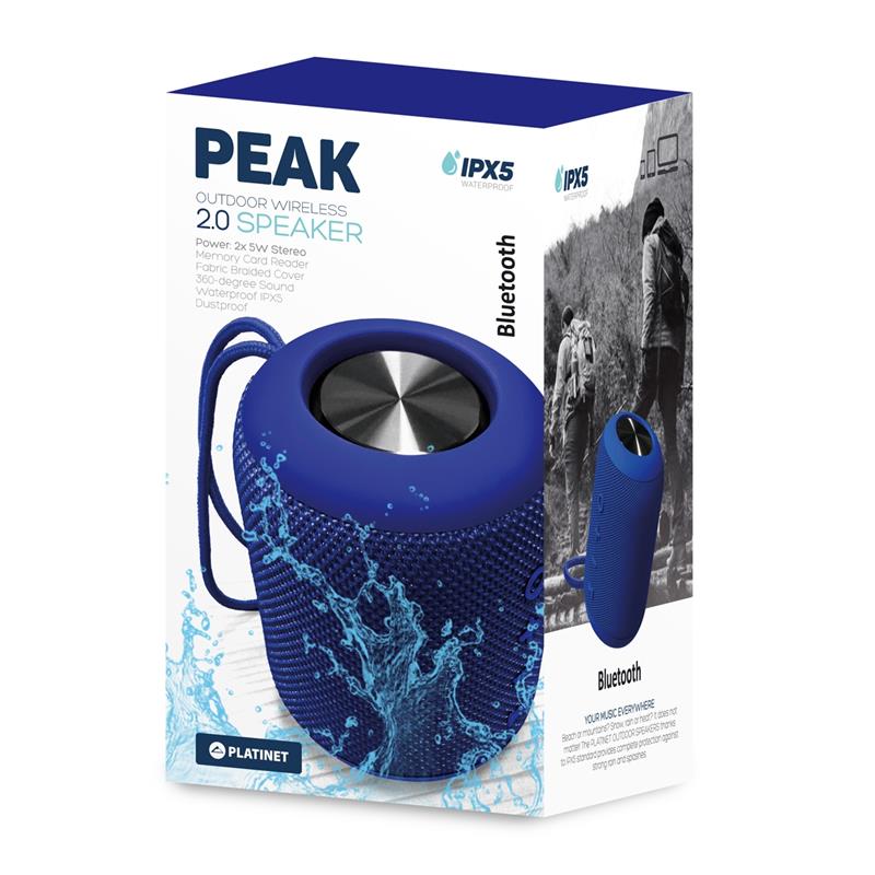 Platinet PEAK Bluetooth speaker 10Watt 2x5W BT5 EDR 2200mAh IPX5 waterproof cardreader BLAUW