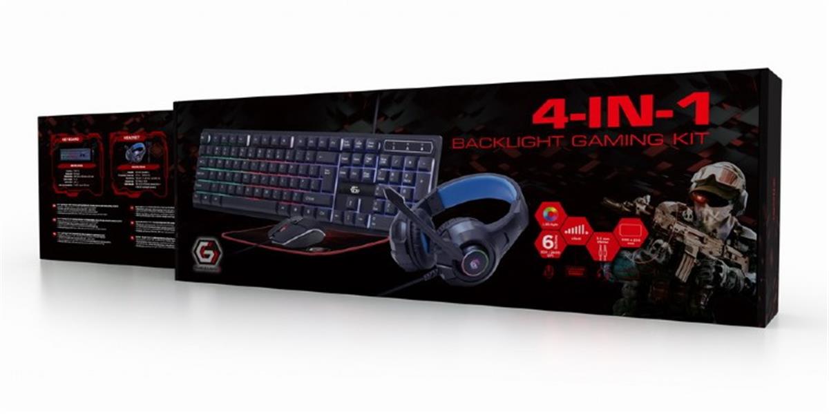 Gembird 4-in-1 backlight gaming kit - Ghost - keyboard muis headset en muismat in Gembird Gaming design