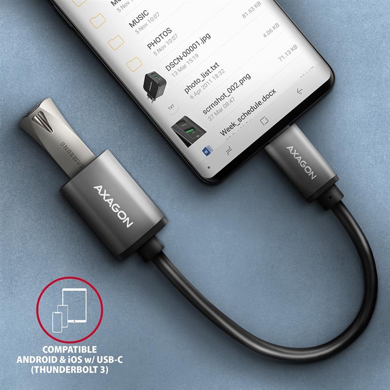 AXAGON USB 3 2 Gen 1 Type-C Male > Type-A Female cable adapter 0 2m 3A ALU *USBCM *USBAF
