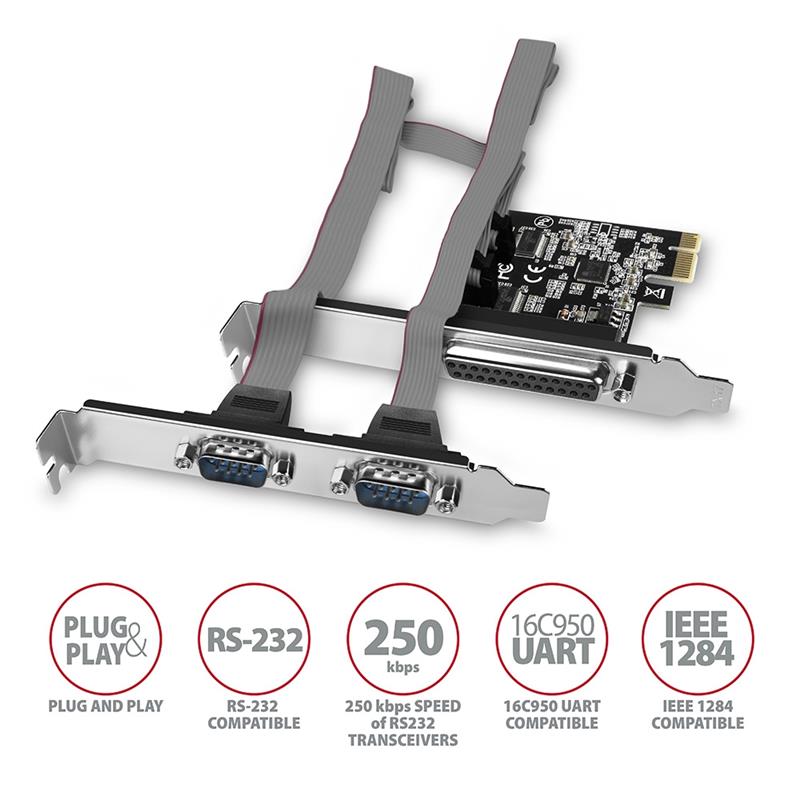 AXAGON PCIe Adapter chip ASIX AX99100 1x Parallel 2x Serial LP *PCIEM *DB9M