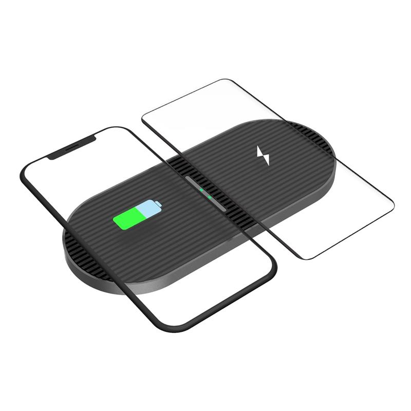 Platinet QI Wireless Charger - DUO 2x10W type C - zwart 2 telefoons gelijktijdig laden alleen lader zonder adapter en kabel 