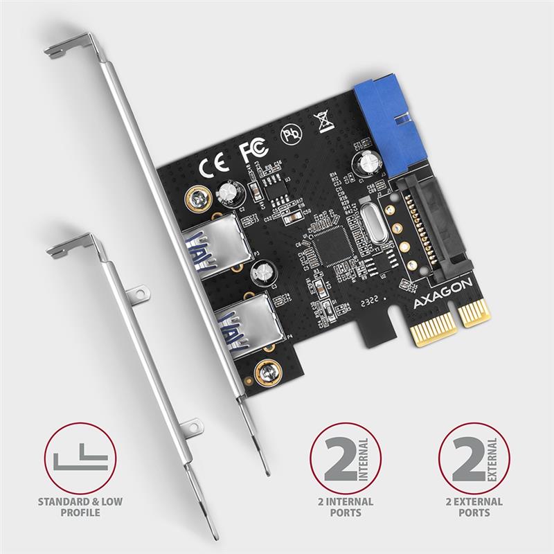 AXAGON PCIe Adapter 2 2x USB3 0 UASP VIA LP 15-pin SATA power supply