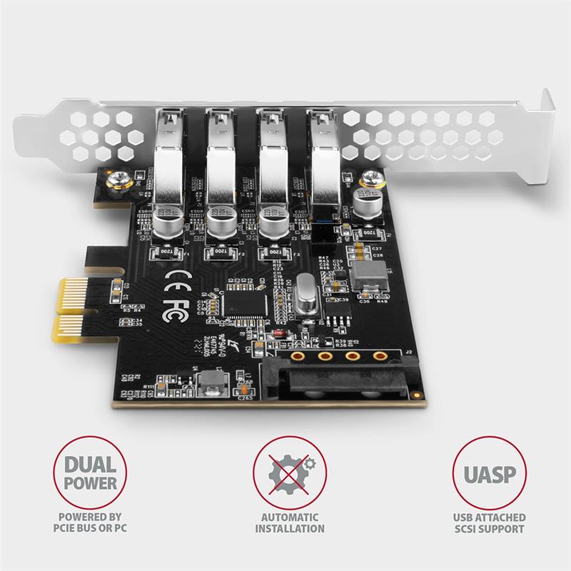 AXAGON PCIe Adapter 4x USB3 0 UASP VIA 15-pin SATA power supply