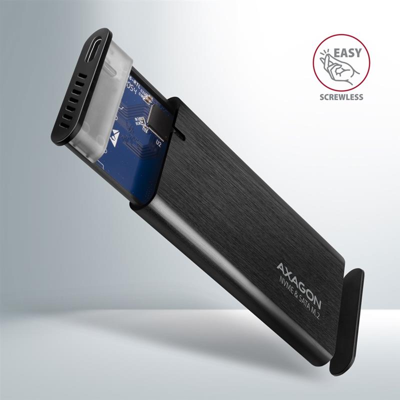 AXAGON USB-C 3 2 Gen 2 - M 2 NVMe SATA SSD screwless RAW box BLACK