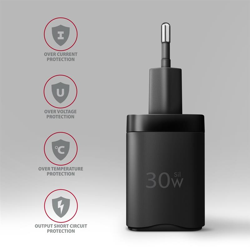 AXAGON Sil Wall charger 30W 2x port USB-A USB-C PD3 0 PPS QC4 AFC Apple