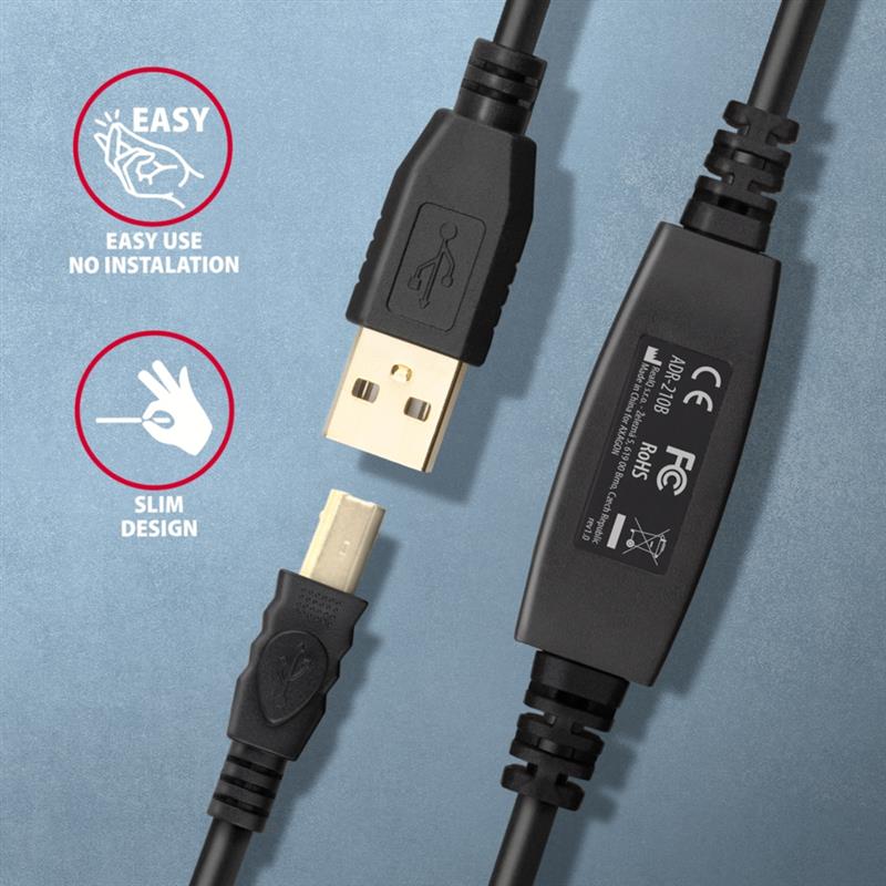 AXAGON USB 2 0 A-M -> B-M active connecting repeater cable 10m