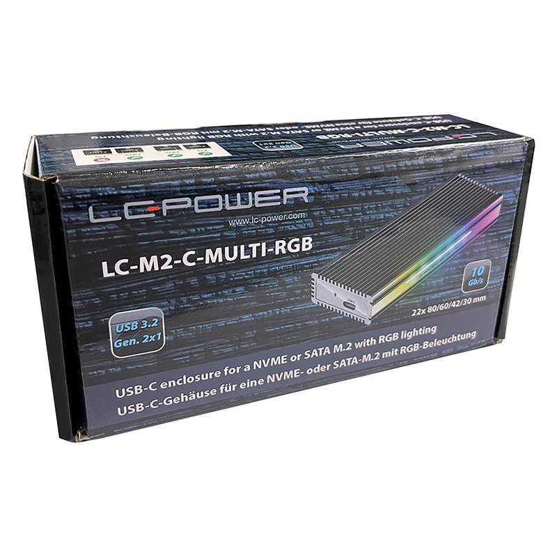 LC-Power LC-M2-C-MULTI-RGB M 2 SSD enclosure NVMe SATA USB 3 2 Gen 2x1 RGB LED black