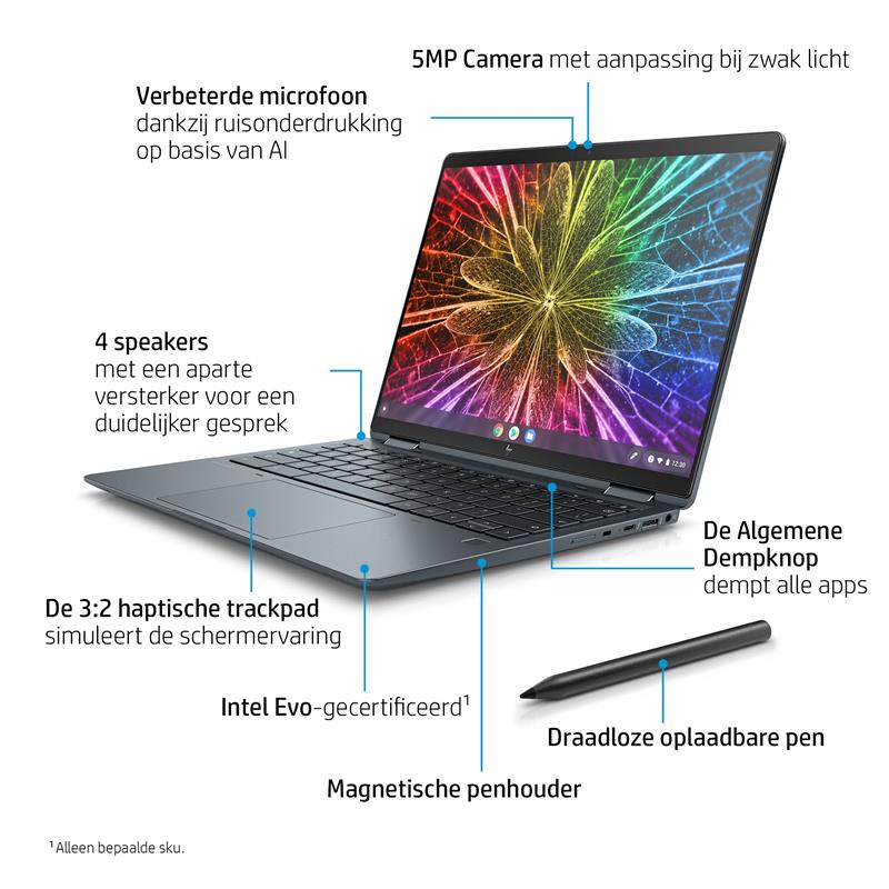 HP Elite Dragonfly Chromebook Enterprise i5-1245U 34,3 cm (13.5"") WUXGA+ Intel® Core™ i5 16 GB LPDDR4x-SDRAM 256 GB SSD Wi-Fi 6 (802.11ax) Chrome OS 