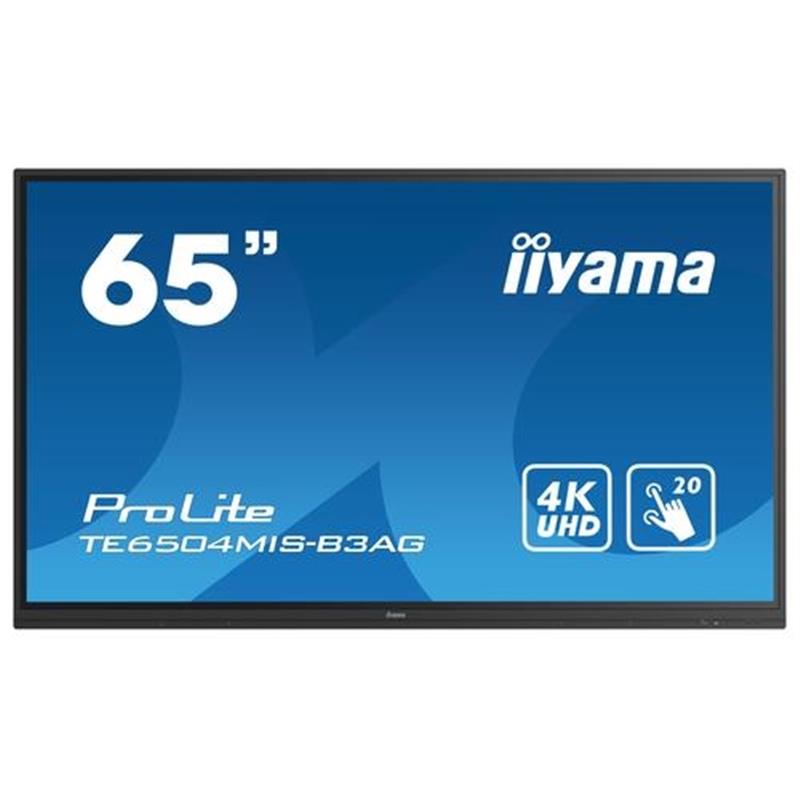 iiyama TE6504MIS-B3AG interactive whiteboards & accessories 165,1 cm (65"") 3840 x 2160 Pixels Touchscreen Zwart