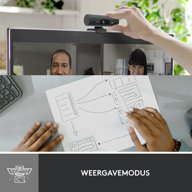 Logitech Webcam BRIO 500, Präsentation, 1080p, USB-C, Grafit Belichtungskorrektur, Auto-Framing, Präsentation
