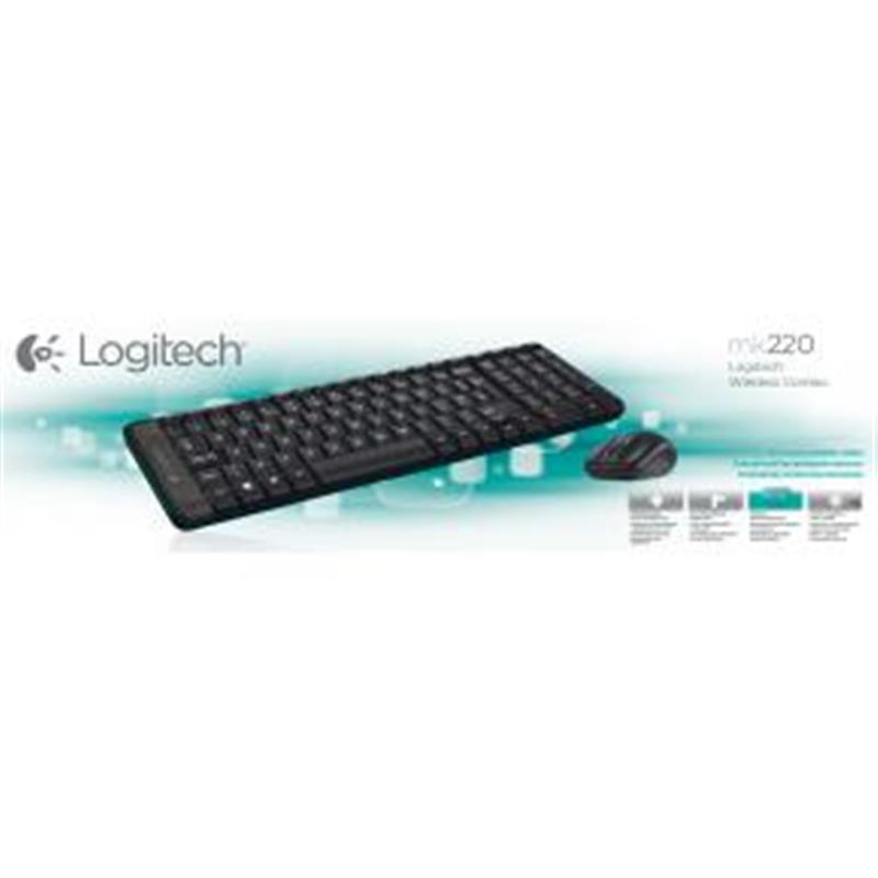 Logitech MK220 Mini Keyboard Mouse desktop Combi set RF Wireless Optical Scroll Black