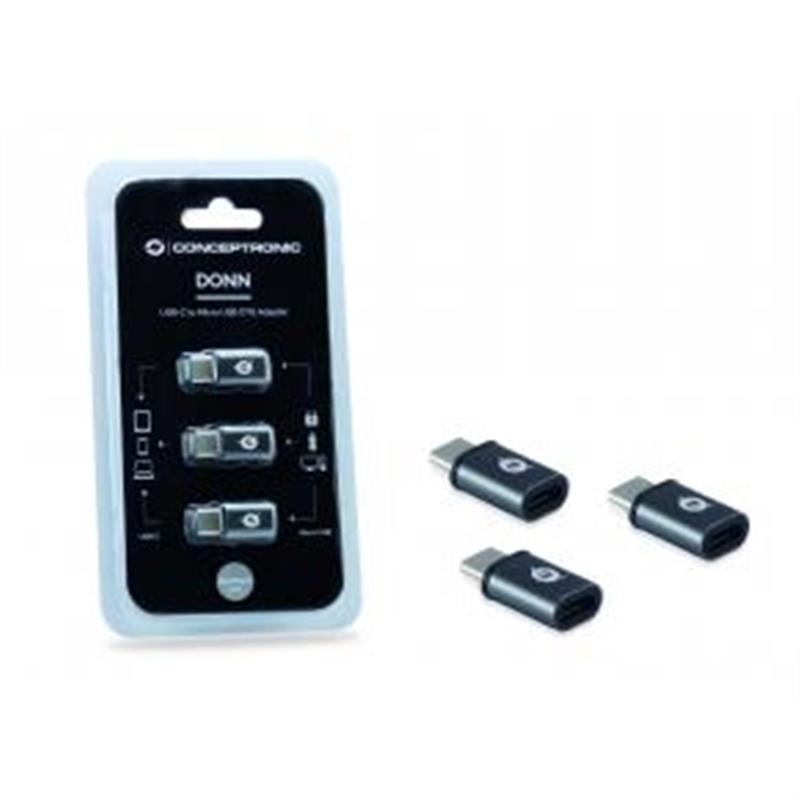 Conceptronic DONN05G tussenstuk voor kabels USB 2.0 Type-C USB 2.0 Micro Zwart