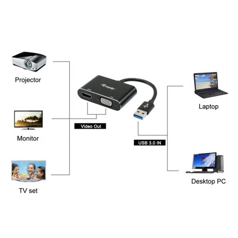 Equip 133386 USB grafische adapter 1920 x 1080 Pixels Zwart