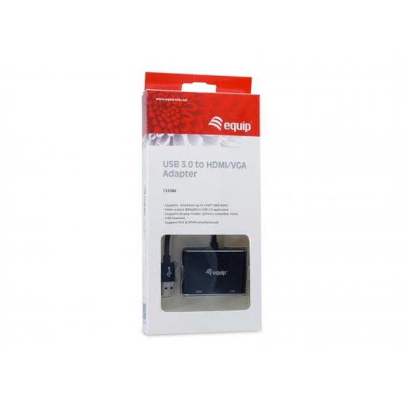 Equip 133386 USB grafische adapter 1920 x 1080 Pixels Zwart