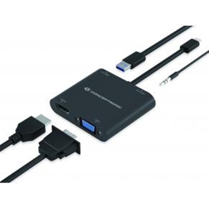 Conceptronic DONN09B video kabel adapter 0,2 m USB Type-C HDMI + VGA (D-Sub) + USB Type-A + 3.5mm Zwart