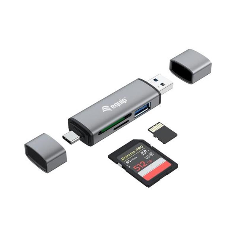 Equip 245460 geheugenkaartlezer USB 3.2 Gen 1 (3.1 Gen 1) Type-A/Type-C Grijs