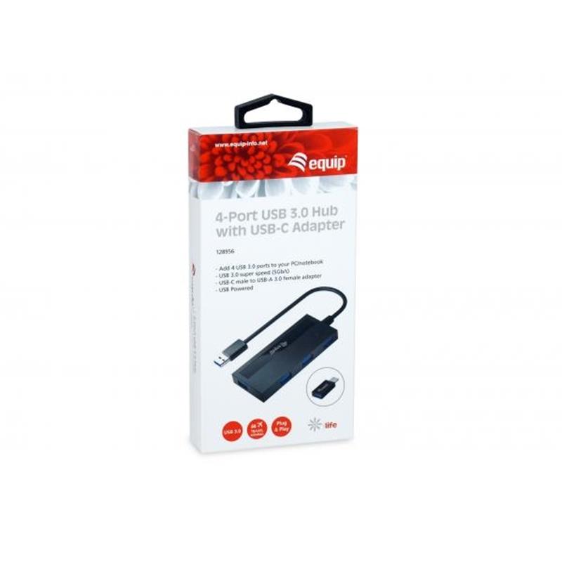 Equip 128956 interface hub USB 3.2 Gen 1 (3.1 Gen 1) Type-A 5000 Mbit/s Zwart