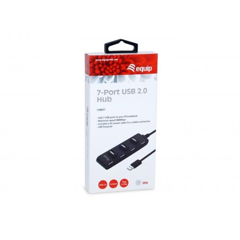 Equip 128957 interface hub USB 2.0 480 Mbit/s Zwart