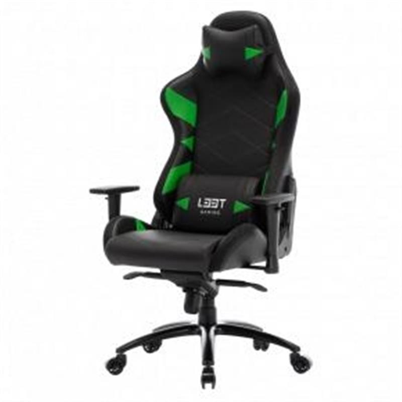 L33T Gaming Elite V4 Gaming Chair PU Black - Green decor Class-4 gas-lift Tilt recline