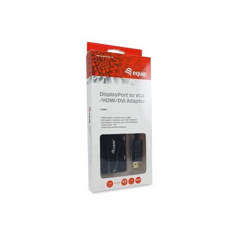 Equip 133441 video kabel adapter 0,24 m DisplayPort DVI-D + VGA (D-Sub) + HDMI Zwart