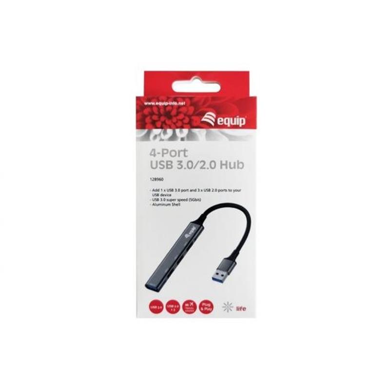 Equip 128960 interface hub USB 3.2 Gen 1 (3.1 Gen 1) Type-A 5000 Mbit/s Zwart, Grijs