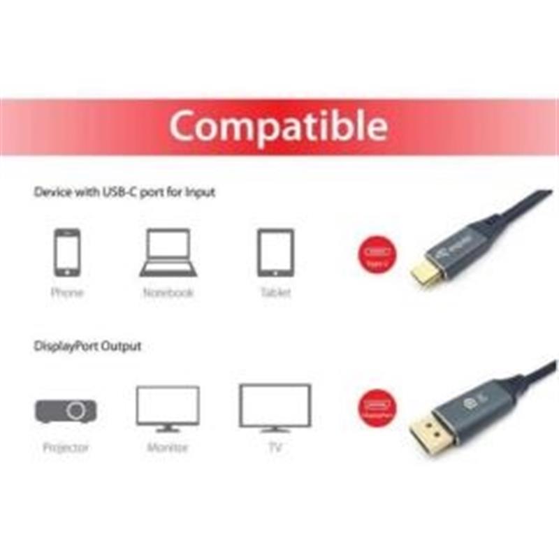 Equip 133426 video kabel adapter 1 m USB Type-C DisplayPort Grijs