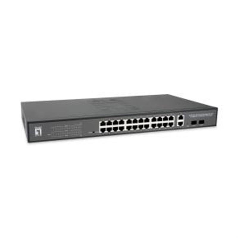 Levelone 28-Port Web Smart Gigabit PoE Switch 2 x Gigabit SFP 2 x Gigabit RJ45 24PoE