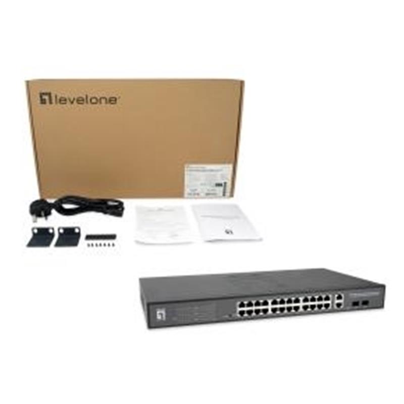 Levelone 28-Port Web Smart Gigabit PoE Switch 2 x Gigabit SFP 2 x Gigabit RJ45 24PoE