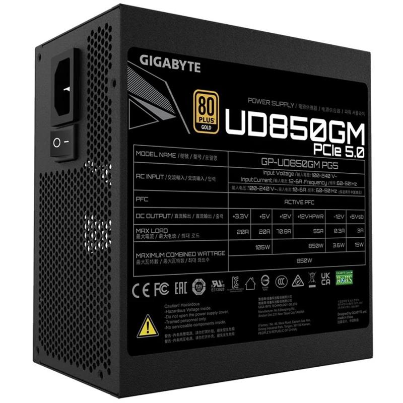 Gigabyte GIGABYTE Ultra Durable PSU 850W GOLD Fully Modular PCIe Gen5 90% 120mm