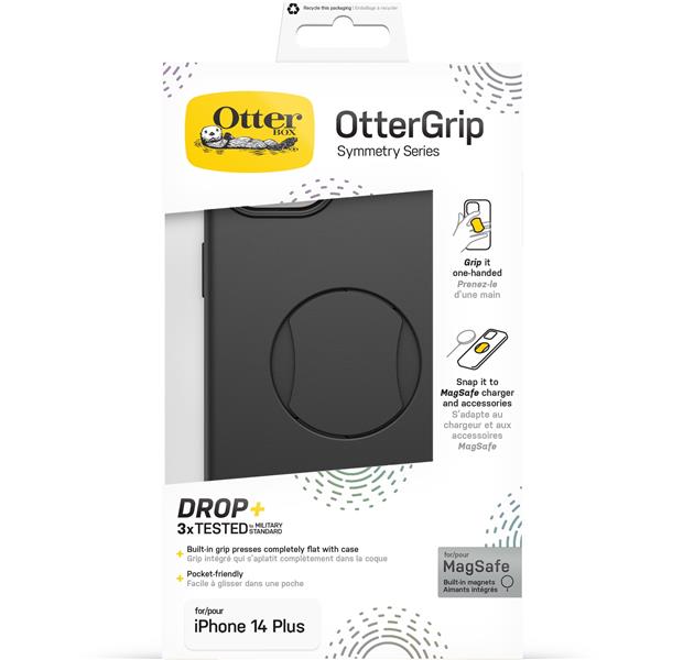 OtterBox OtterGrip Symmetry hoes voor iPhone 14 Plus voor MagSafe, valbestendig, beschermhoes met ingebouwde grip, 3x getest volgens militaire standaa