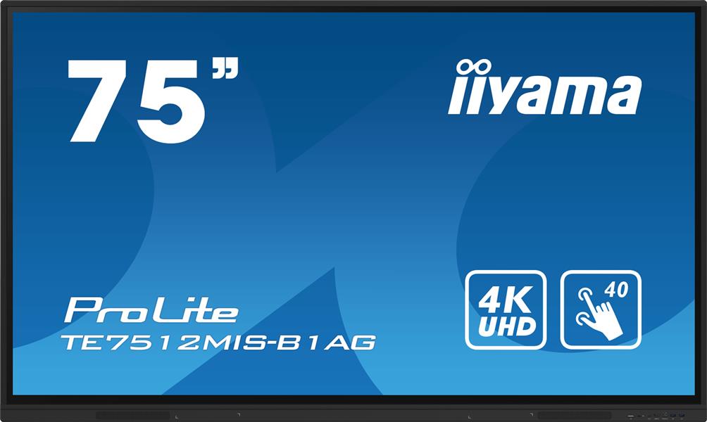 iiyama PROLITE Digitale signage flatscreen 190,5 cm (75"") Wifi 400 cd/m² 4K Ultra HD Zwart Touchscreen Type processor Android 11 16/7