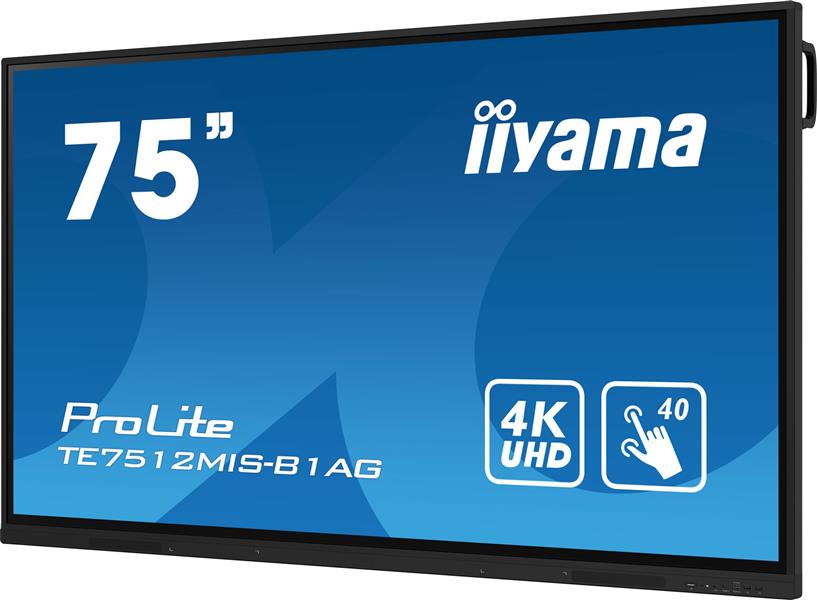 iiyama PROLITE Digitale signage flatscreen 190,5 cm (75"") Wifi 400 cd/m² 4K Ultra HD Zwart Touchscreen Type processor Android 11 16/7