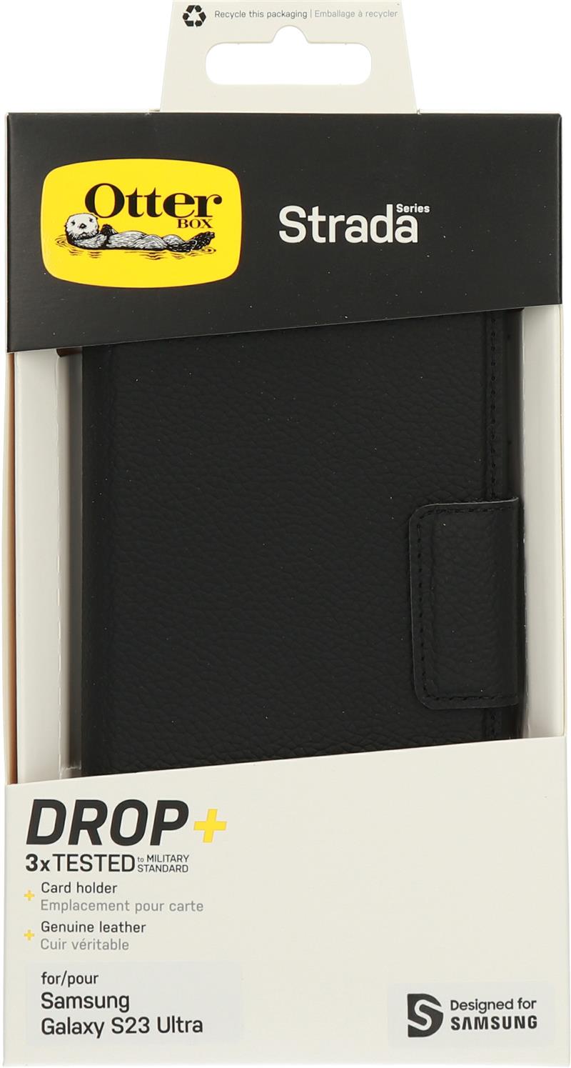 OtterBox Strada-hoesje voor Galaxy S23 Ultra, schokbestendig, valbestendig, lederen folio met kaarthouder, 3x getest volgens militaire standaard, Zwar