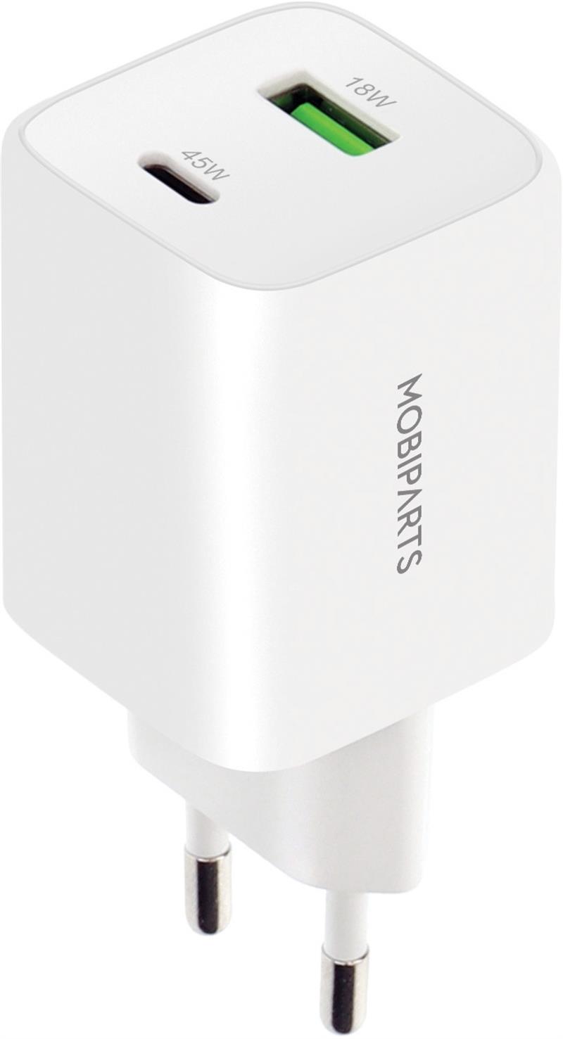 Mobiparts GaN Wall Charger USB-C USB-A PD 3 0 QC 45W White