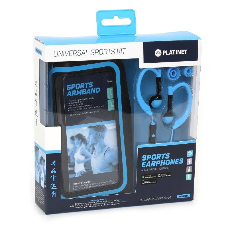 PLATINET IN-EAR EARPHONES MIC SPORT ARMBAND PM1070 BLUE 42927