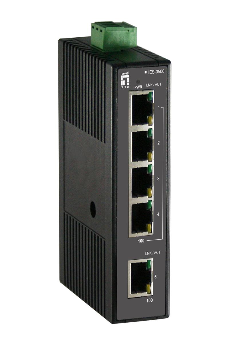 Levelone Fast Ethernet Unmanaged Switch 5x 10 100Mbps RJ45 QoS IP30 DIN-rail