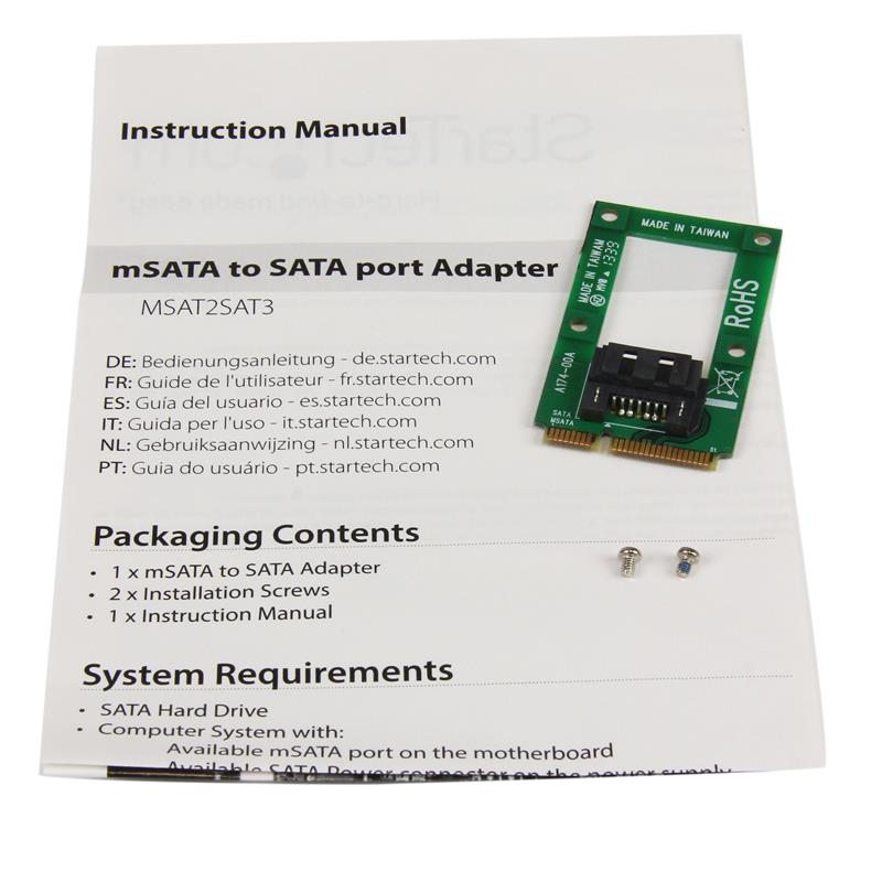 StarTech.com mSATA-naar-SATA HDD / SSD-adapter Mini SATA-naar-SATA-converterkaart
