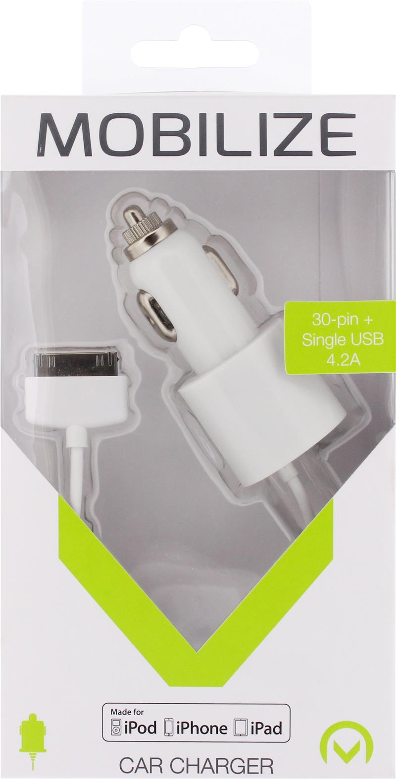 Mobilize Car Charger Apple 30-pin USB 4 2A 20W White