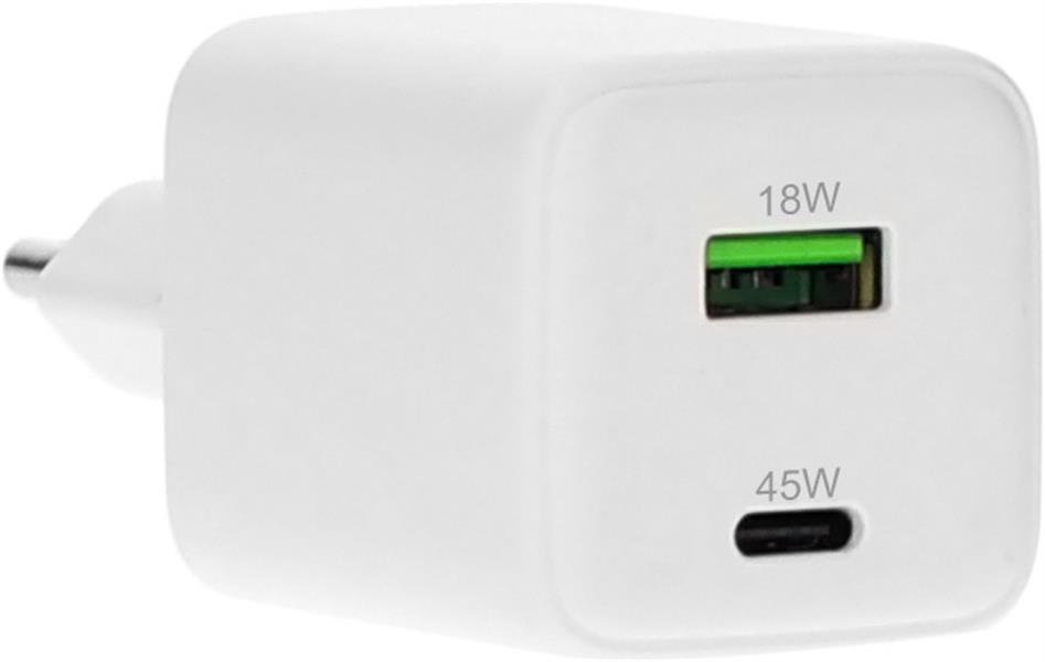 Mobiparts GaN Wall Charger USB-C/USB-A PD 3.0/QC 45W White