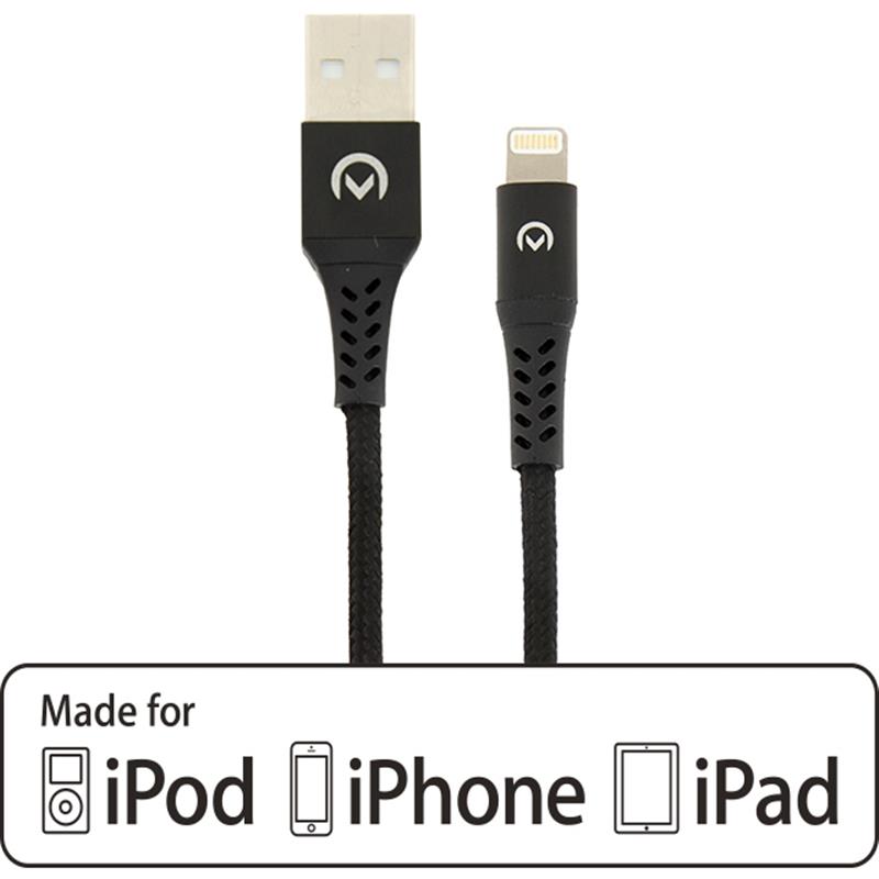 Mobilize Strong Nylon Cable USB to Apple MFi Lightning 20cm 12W Black