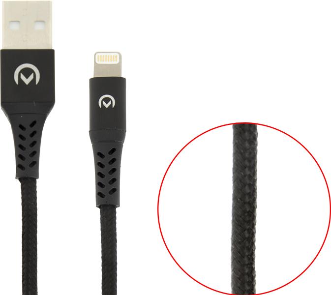 Mobilize Strong Nylon Cable USB to Apple MFi Lightning 20cm 12W Black