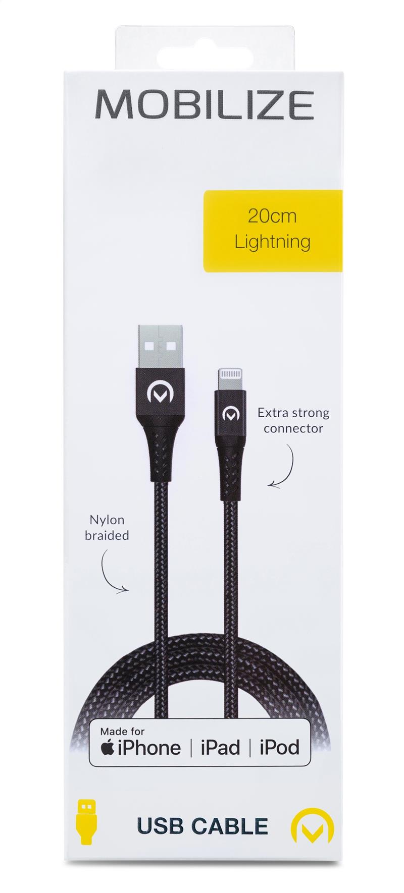 Mobilize Strong Nylon Cable USB to Apple MFi Lightning 20cm 12W Black