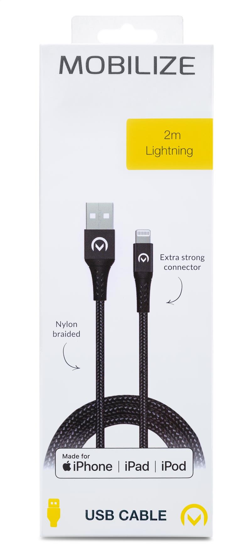 Mobilize Strong Nylon Cable USB to Apple MFi Lightning 2m 12W Black